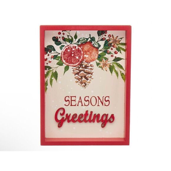 SEASONS Greetings Christmas Sign Decor Wooden Tabletop Holidays Mantel Shelf NWT - Picture 1 of 11